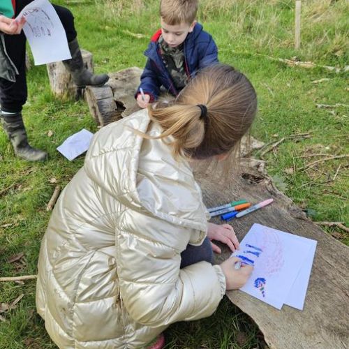 We collected leaves from around the field to use for leaf rubbings which we then turned into our own crazy creatures.